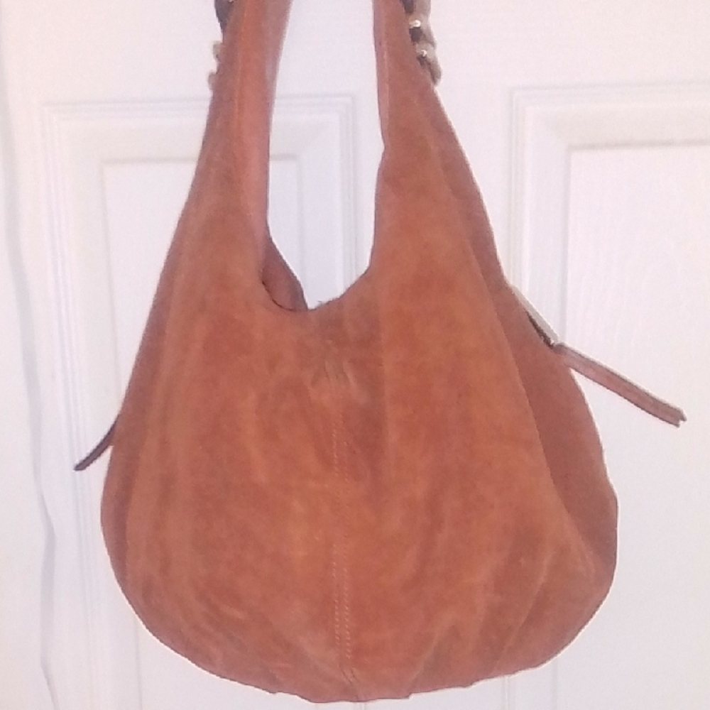 b. makowsky Tan Suede Hobo Bag